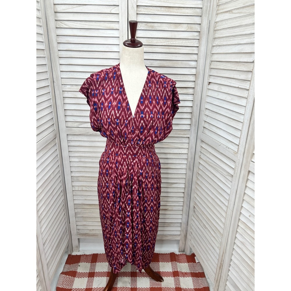 Etoile Isabel Marant Almeya Dress 34 Burgundy Ikat Boho Coastal Resort XS